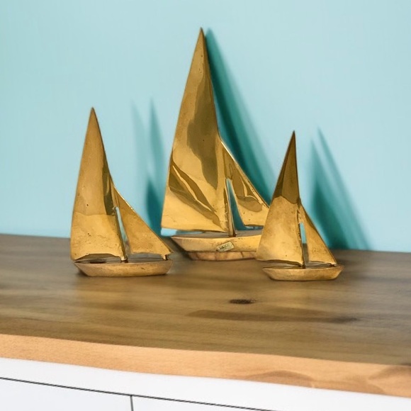 Enesco Other - Set of 3 Vintage 80’s Solid Brass Sail Boats